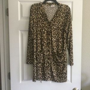 Leopard Printed Cardigans Shirt Lightweight Button Down Cardigan Coat w/pockets